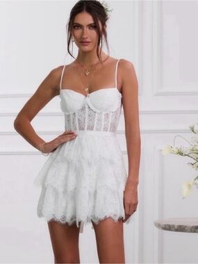 V. Chapman White Lace Corset Mini Dress
